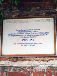 Plaque for the first functioning computer in the world: ZUSE Z3 near Posteo