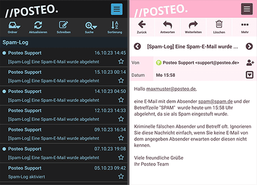 Das Spam-Log in der Posteo-Web-App