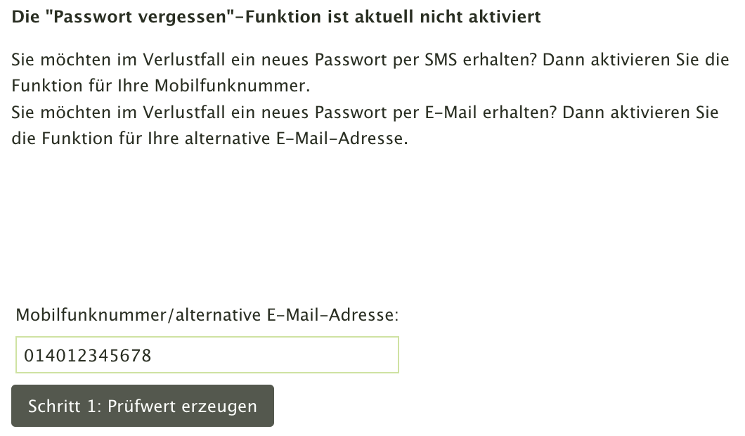 Die 'Passwort vergessen'-Funktion aktivieren