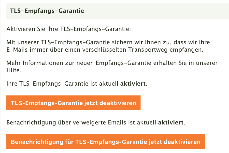 Neu: TLS-Empfangs-Garantie