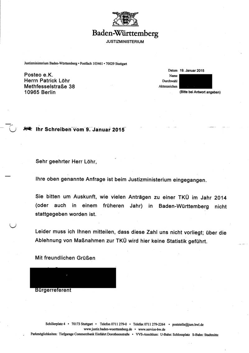 Die Antwort des Justizministeriums aus Baden-Württemberg