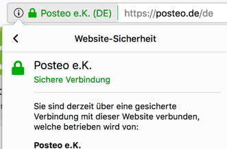 Posteo certificate can be seen above the address bar in the browser